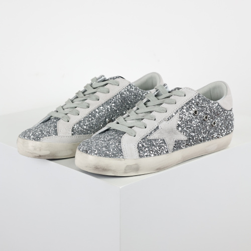 Golden G00se Super-Star trainers in silver glitter with ice-gray suede star