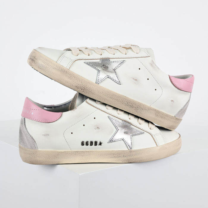 Golden G00se Super-Star With Silver Leather Star And Pink Heel Tab
