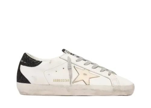 Golden G00se Super-Star With Gold Star And Black Glitter Heel Tab