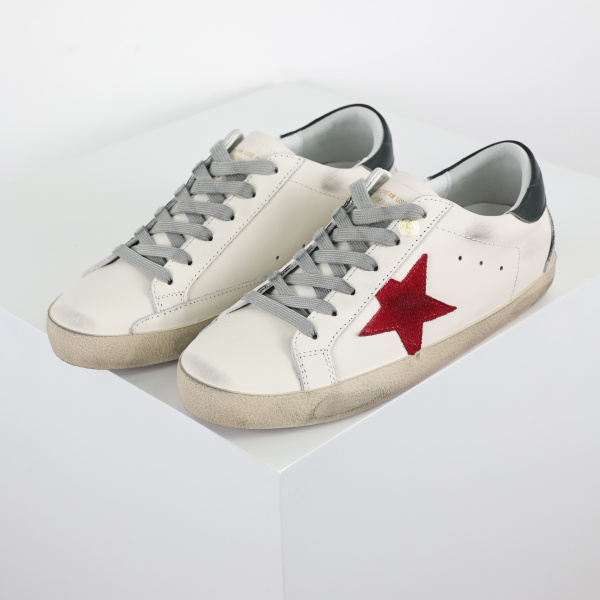 Golden G00se Super-Star With Red Suede Star And Green Leather Heels Tab
