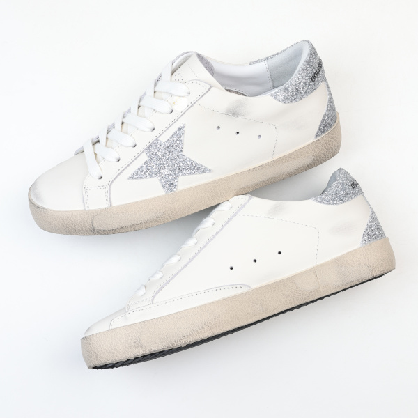 Golden G00se Super-Star Trainers With Silver Swarovski Crystal Star And Heels Tab