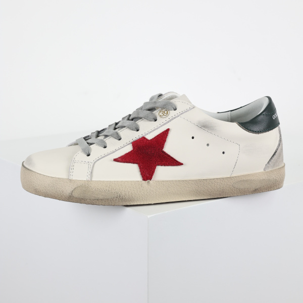 Golden G00se Super-Star With Red Suede Star And Green Leather Heels Tab