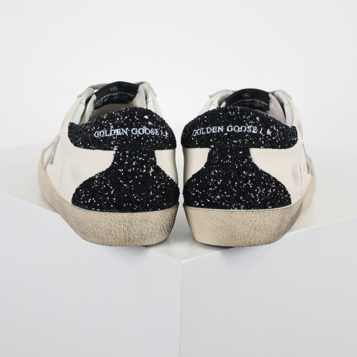 Golden G00se Super-Star With Gold Star And Black Glitter Heel Tab