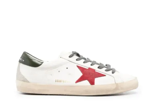 Golden G00se Super-Star With Red Suede Star And Green Leather Heels Tab