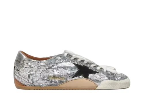 Golden G00se True-Star silver sequins with black star and silver leather heel tab