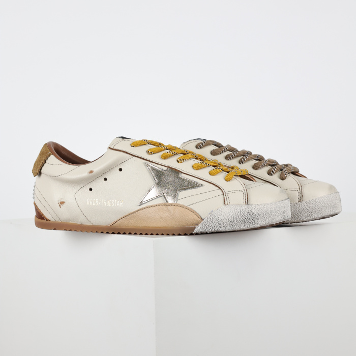 Golden G00se True-Star white nappa leather with gold star and beige suede heel tab