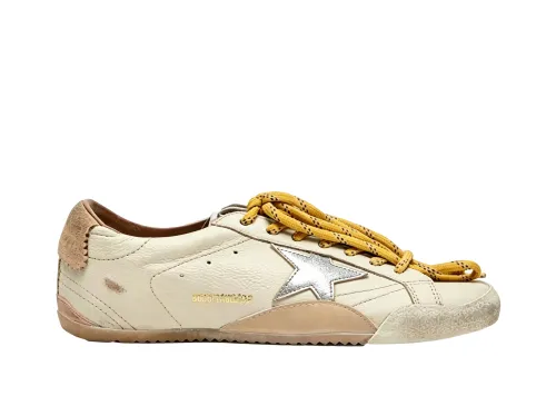 Golden G00se True-Star white nappa leather with silver star and beige suede heel tab