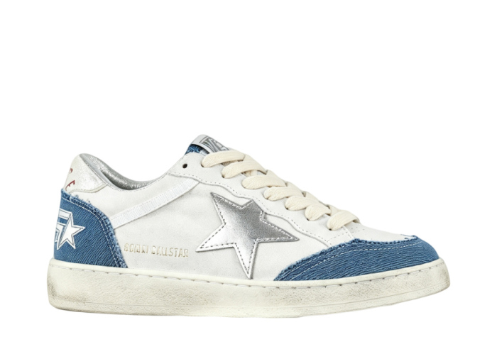 Golden G00se Super-Star white suede blue frayed denim silver star