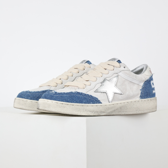 Golden G00se Super-Star white suede blue frayed denim silver star