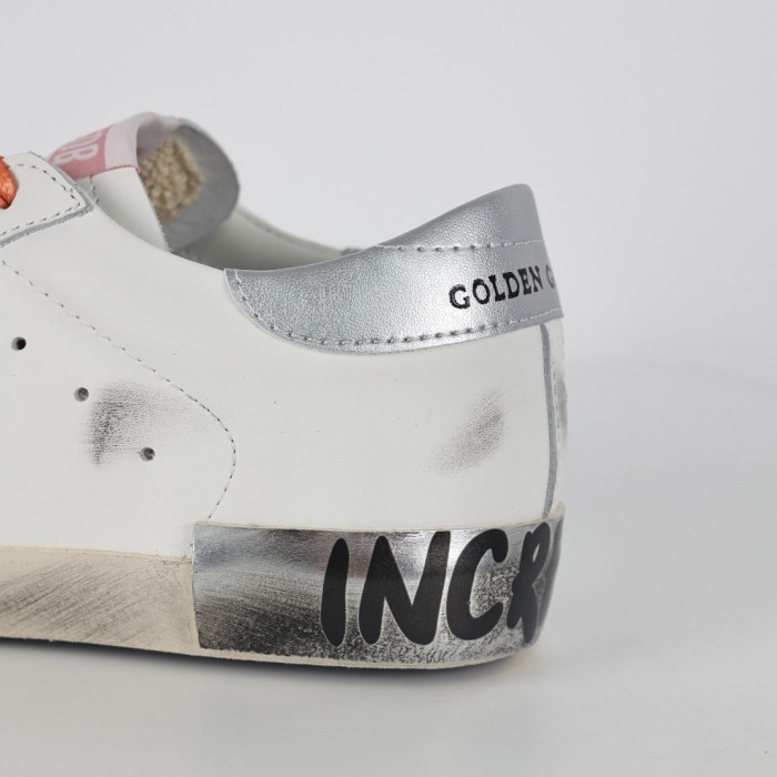 Golden G00se Super‑Star Private EDT white leather silver glitter star silver heel coral orange laces