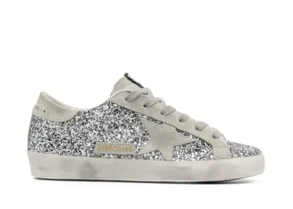 Golden G00se Super-Star in silver glitter with ice-gray suede star
