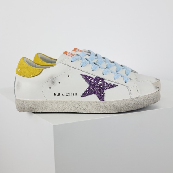 Golden G00se Pure Star Sneakers Pink Glittery Star and Yellow