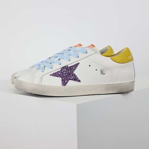 Golden G00se Pure Star Sneakers Pink Glittery Star and Yellow