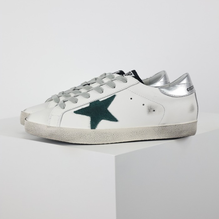Golden G00se Super‑Star White Leather Green Suede Star Silver Metallic Heel Tab Unisex
