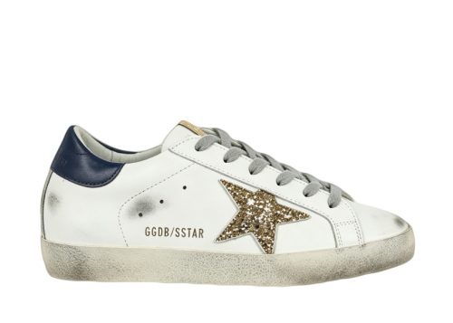 Golden G00se Super‑Star White Gold Glitter Star Navy Heel
