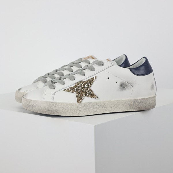 Golden G00se Super‑Star White Gold Glitter Star Navy Heel