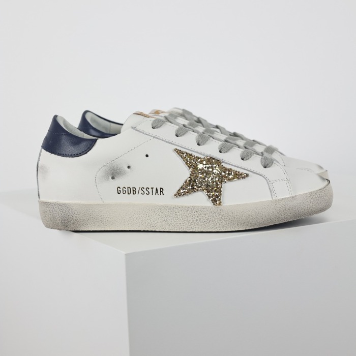 Golden G00se Super‑Star White Gold Glitter Star Navy Heel