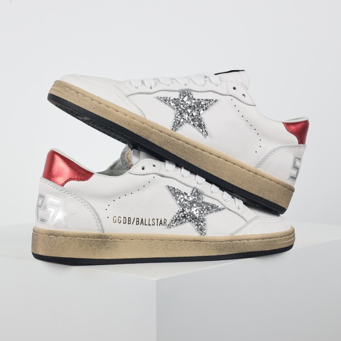 Golden G00se Ball‑Star White Silver Glitter Star Red Heel