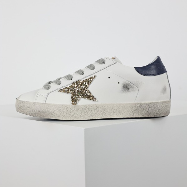 Golden G00se Super‑Star White Gold Glitter Star Navy Heel