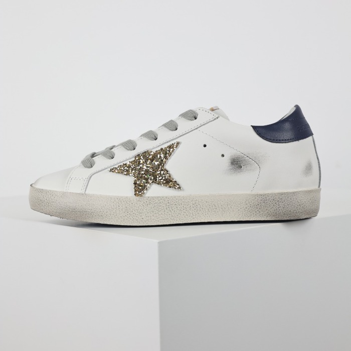 Golden G00se Super‑Star White Gold Glitter Star Navy Heel