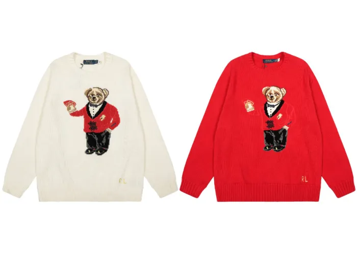 R@lph Lauren New Year Red‑Packet Bear Crew‑Neck Sweater