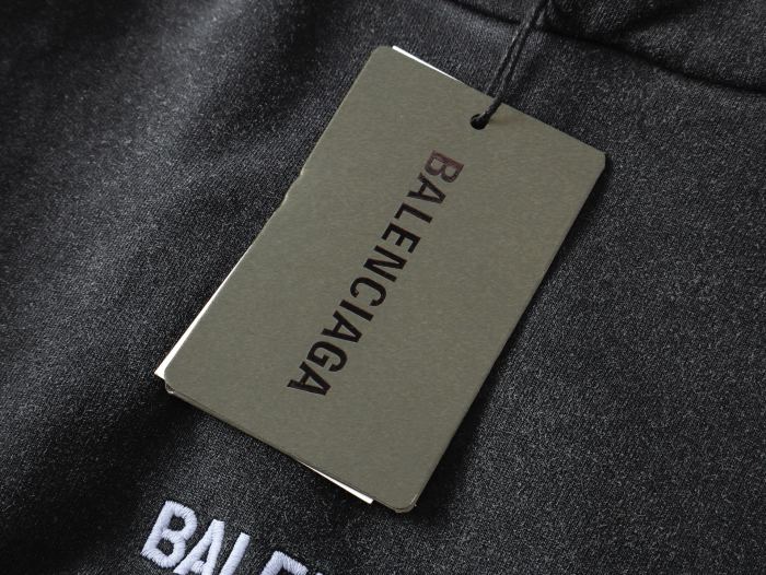 Balenciag@ FW26 Letter‑Logo Embroidery Washed Distressed Pullover Hoodie
