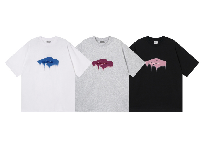 Balenciag@ Letter‑Embroidery 3M Reflective Print Short‑Sleeve T‑Shirt