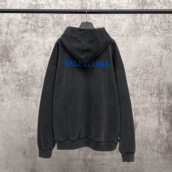 Balenciag@ FW26 Letter‑Logo Embroidery Washed Distressed Pullover Hoodie