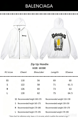 Balenciag@ SS26 Front & Back Letter‑Print Full‑Zip‑Up Hoodie