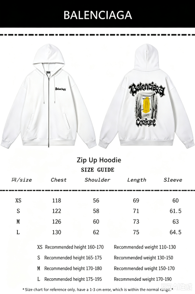 Balenciag@ SS26 Front & Back Letter‑Print Full‑Zip‑Up Hoodie