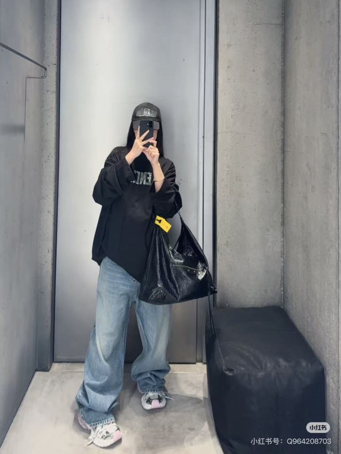 Balenciag@ SS26 Graffiti‑Tape Direct‑Ink Print Long‑Sleeve T‑Shirt