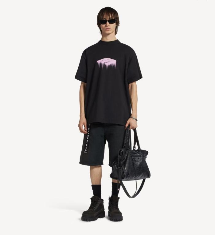 Balenciag@ Letter‑Embroidery 3M Reflective Print Short‑Sleeve T‑Shirt