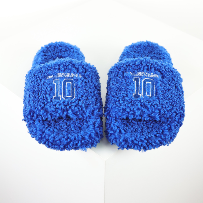 Balenciag* Furry Open Mule NBA Blue White