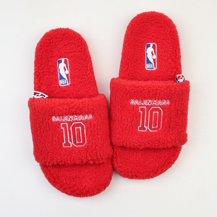 Balenciag* Furry  Open Mule NBA Red White