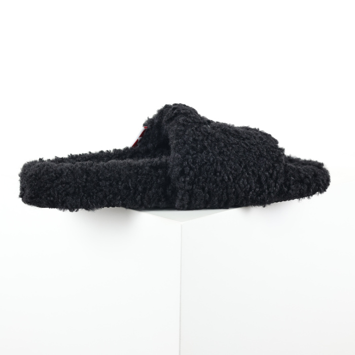 Balenciag* Furry Open Mule NBA Black White