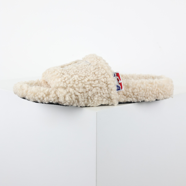 Balenciag* Furry Open Mule NBA  Beige White