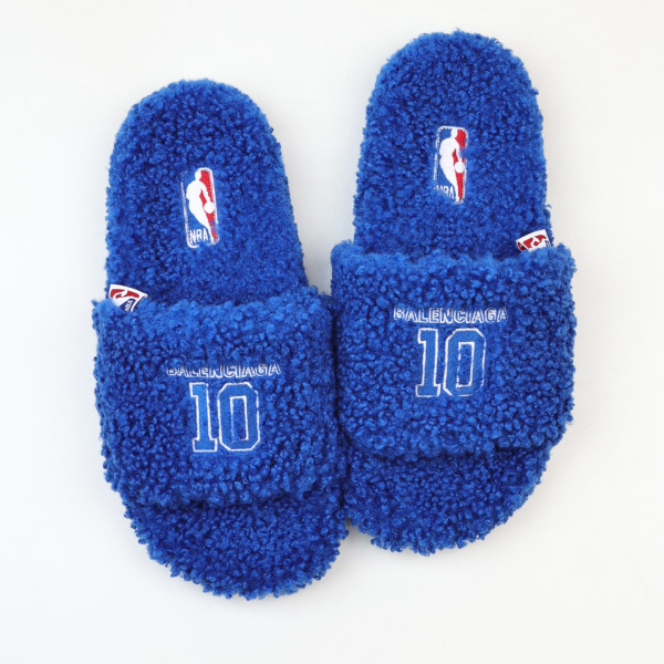 Balenciag* Furry Open Mule NBA Blue White