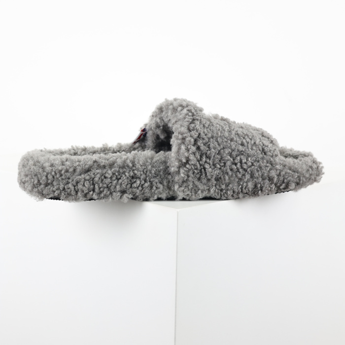 Balenciag* Furry Open Mule NBA  Gray White