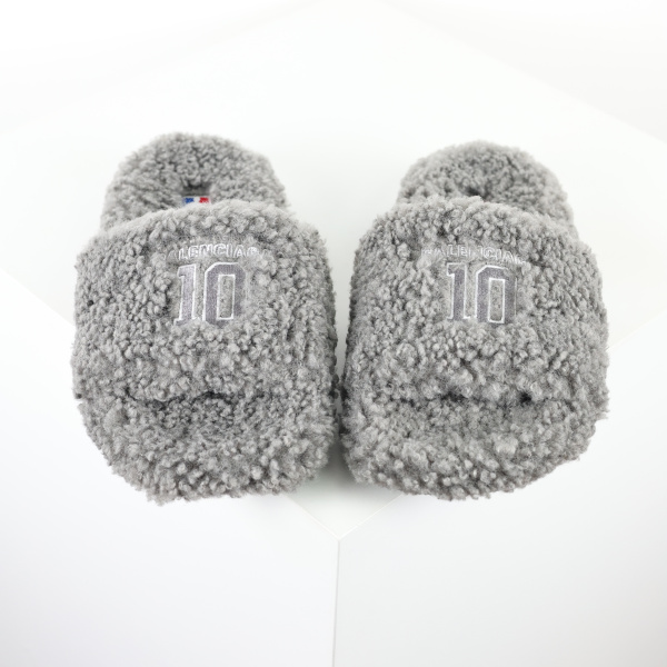 Balenciag* Furry Open Mule NBA  Gray White