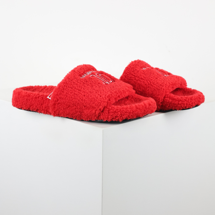 Balenciag* Furry  Open Mule NBA Red White
