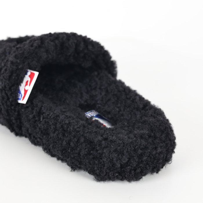 Balenciag* Furry Open Mule NBA Black White