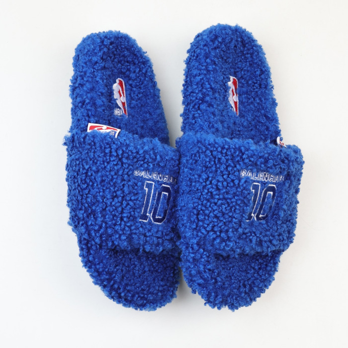 Balenciag* Furry Open Mule NBA Blue White