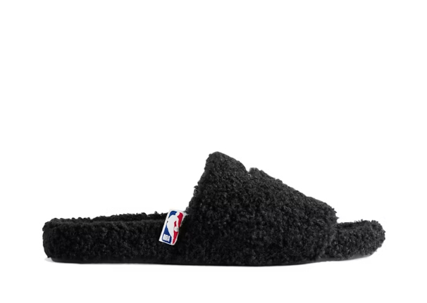 Balenciag* Furry Open Mule NBA Black White