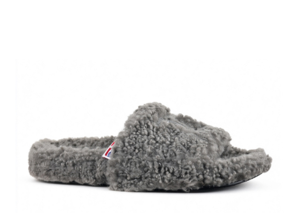 Balenciag* Furry Open Mule NBA  Gray White