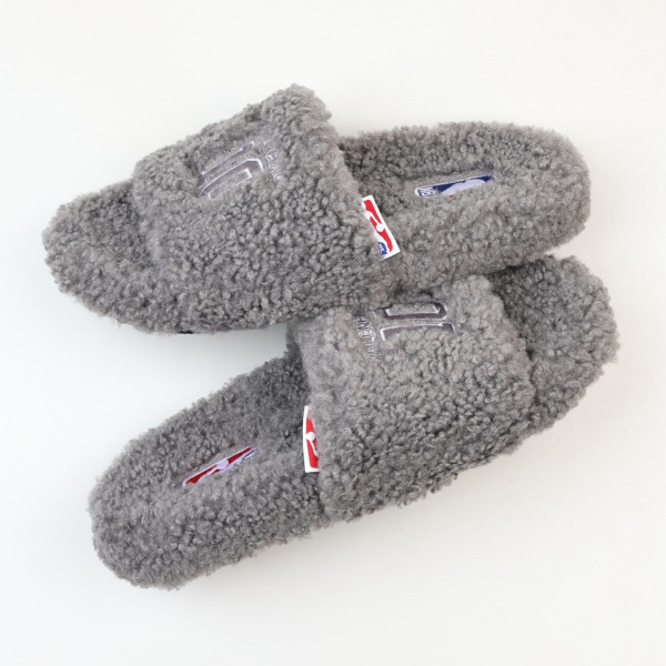 Balenciag* Furry Open Mule NBA  Gray White