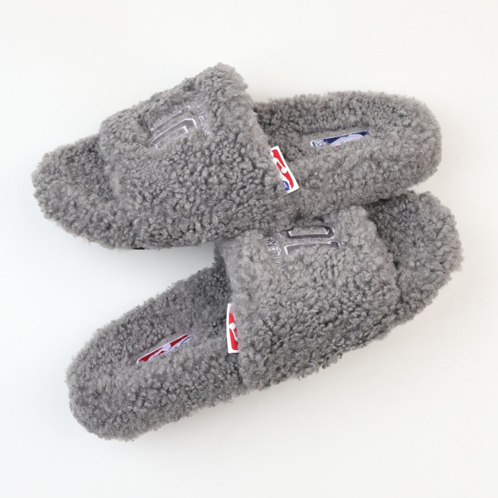 Balenciag* Furry Open Mule NBA  Gray White