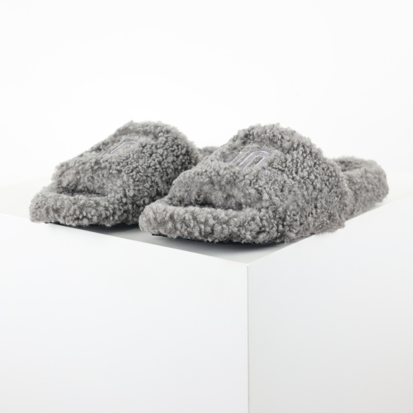 Balenciag* Furry Open Mule NBA  Gray White