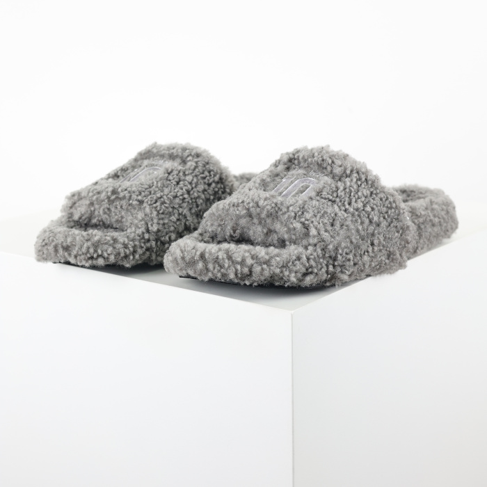 Balenciag* Furry Open Mule NBA  Gray White