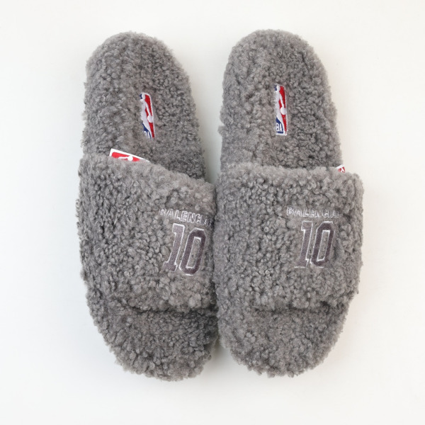 Balenciag* Furry Open Mule NBA  Gray White