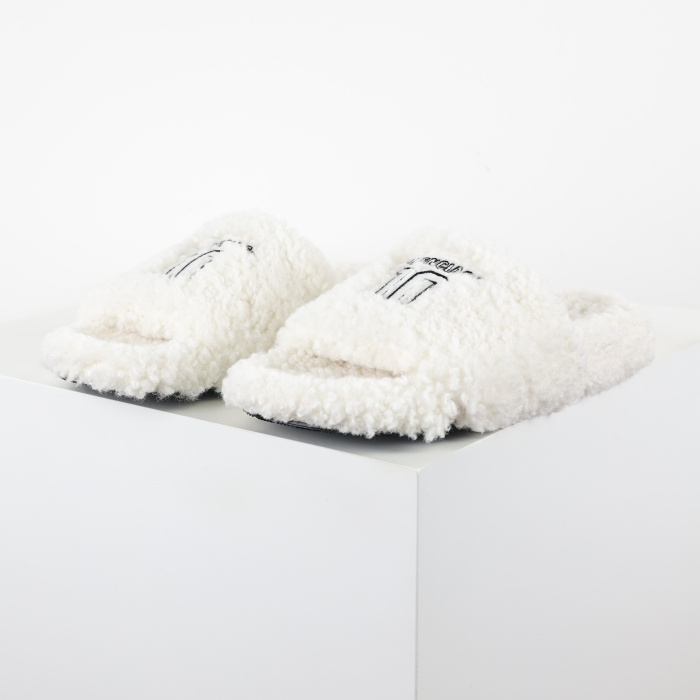 Balenciag* Furry Open Mule NBA  White Black